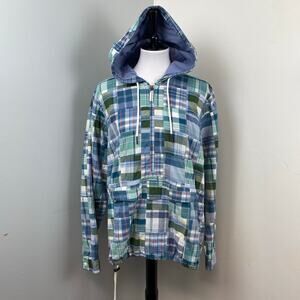 LL Bean Anorak Madras Patchwork Plaid Pullover Hoodie Jacket Women’s XL 90s